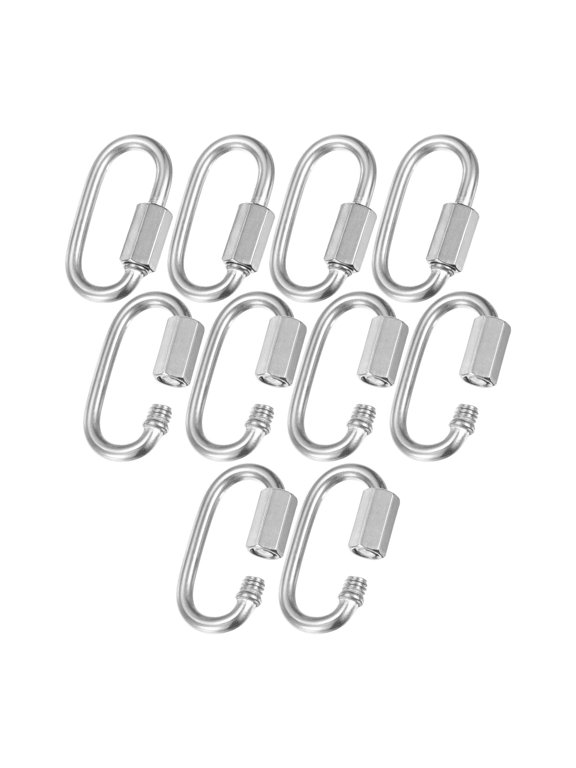 10-Pack Quick Chain Link Connector, M4 5/32 304 Stainless Steel D-Shape Locking Repair Chain Links for Swing/Camping/Hiking/Backpack, Twist Key Ring Screw Chain Link [Silver]