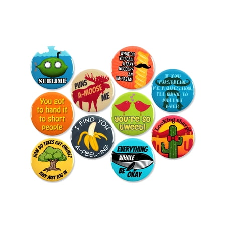 10 Pack - Quirky And Cute Puns Pinback Buttons - 2.25 Inch