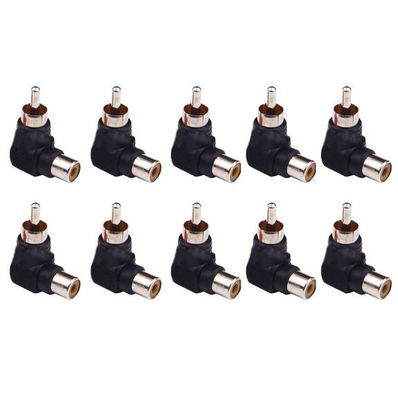 10-Pack RCA Right Angle Connector Plug Adapters Conductive, Extend Audio and Video Cables, RCA Male to Female