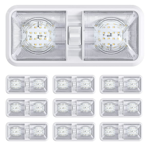 10 Pack RV LED Ceiling Double Dome Light Fixture with ON/OFF Switch Interior Lighting for Car/RV/Trailer/Camper/Boat DC 12V Natural White 4000-4500K 48X2835SMD