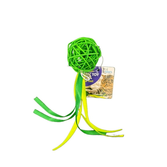 10 Pack Rattan Ball Cat Toy, Pet Friendly, Safe and Fun for Your Cat, Encouraging Pouncing, Batting and Chasing with Unique Texture for Mental Stimulation and Physical Exercise, Bulk, Green