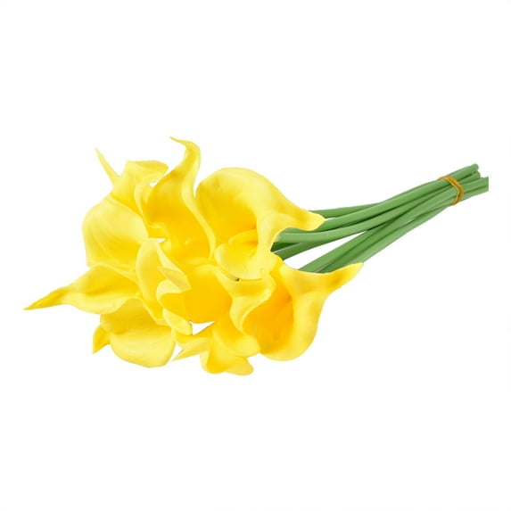 10-Pack Realistic Artificial Calla Lilies, Black Silk Flowers for Home Wedding Centerpieces, Elegant Fake Floral Arrangements with Flexible Stems, Artificial Flowers Yellow1
