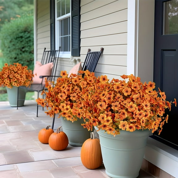 10-Pack Realistic Fall Flowers in Pots - UV-Resistant Indoor/Outdoor Autumn Decor for Porch, Patio & Thanksgiving