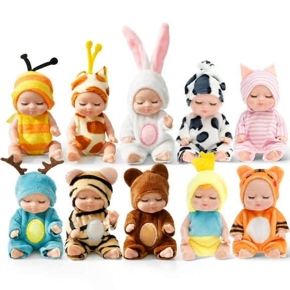 10 Pack Realistic Small Baby Dolls Kit Adjustable Exquisite Sleeping Rebirth Dolls Kit Cute Mini Silicone Baby Toy Set for Your Girl