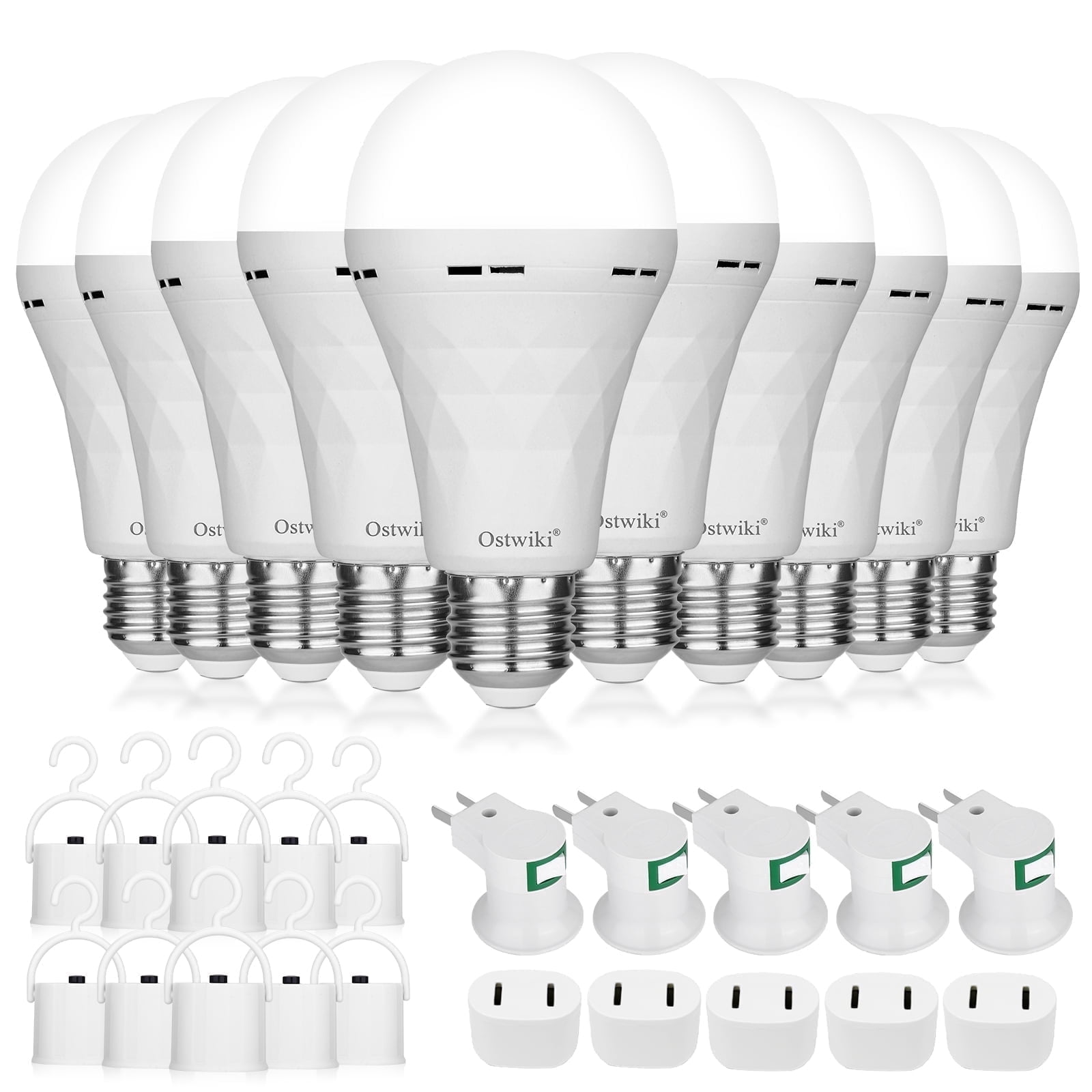 10 Pack Rechargeable Emergency Light Bulbs,Battery Operated Backup Light Bulb for Power Outage Camping Outdoor Hurricane 9W E27 8500K 1200mAh White Self-Charging LED Light Bulbs