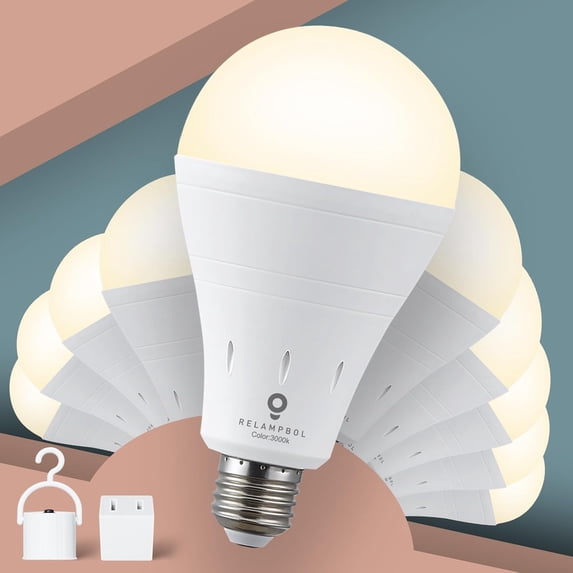 10 Pack Rechargeable Light Bulb Emergency Battery Operated Light Bulbs LED Dimmable 3000K 9W 800Lumens E26 1200mAh for Power Outage Hurricane Camping Reading