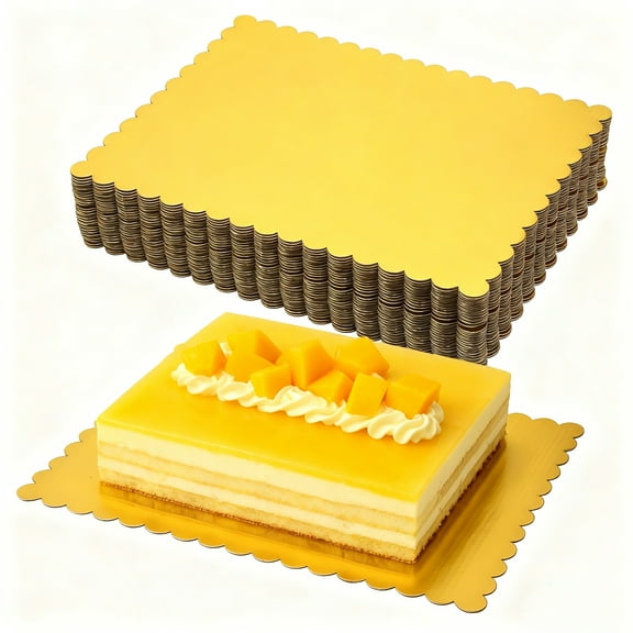 10 Pack Rectangle Cake Board, 14 x 10inch Disposable Cardboard Cake Bases Cake Sheet for Baking Cake Pizza Pastry Party Decorate, Grease Proof and Moisture Resistant(Gold)