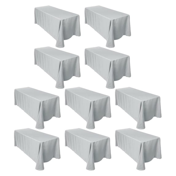 10-Pack Rectangular Tablecloths 90 In x 132 In with Rounded Corners -Grey/Silver Table Cloths for 6 ft Rectangle Tables Floor Length - Polyester Fabric Cloth Table Covers for Wedding, Party