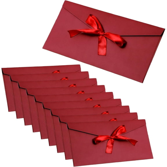 10 Pack Red Envelopes with Ribbon, Money Gift Envelopes for Cash Gifts, Christmas Birthday Money Wallet for Cash, Fancy Cards Gift Voucher Envelope, Invitation Card for Festival Party Greeting