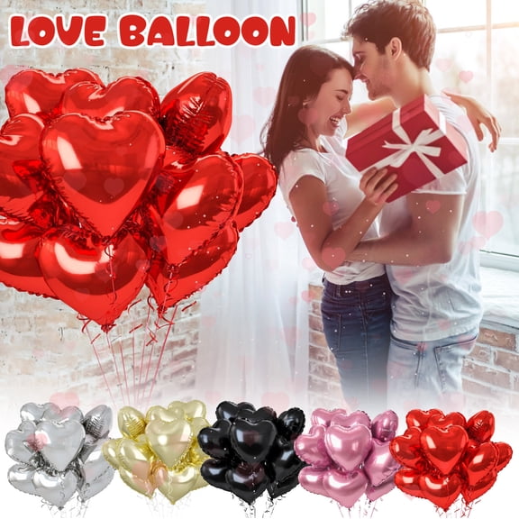 10 Pack Red Heart-Shaped Mylar Foil Party Balloons - Shiny Glossy Finish Reusable Easy-To-Inflate Party Decorations For Festive Events - For S Birthdays Weddings