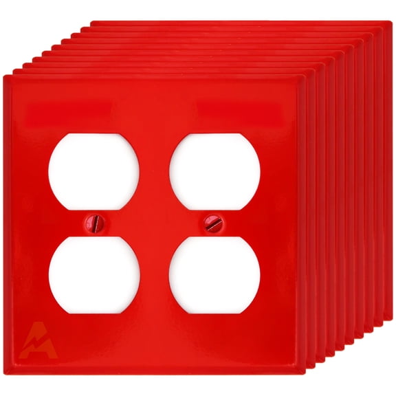 10 Pack Red Metal Duplex Receptacle Covers, Highly Visible Red Duplex Outlet Covers, 2-Gang Standard Size, Outlet Covers For Hospitals Or Emergency Locations, Heavy Duty Painted Red Metal Wall Plate