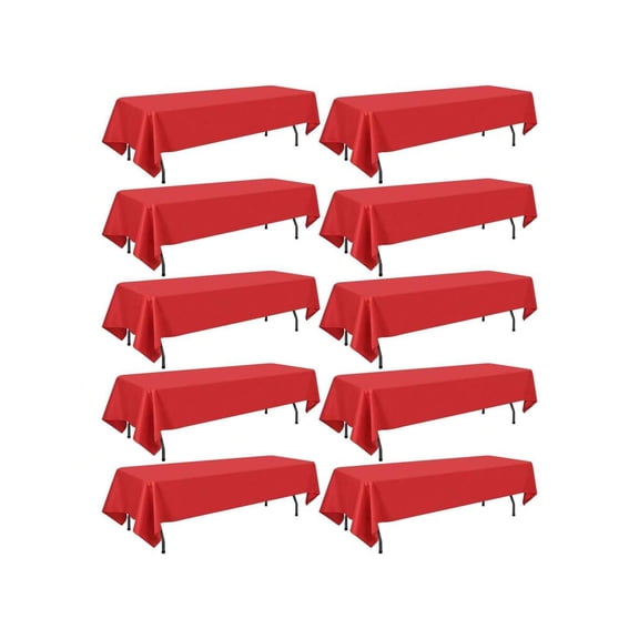 10 Pack Red Rectangle Tablecloth 60 x 126 Inch Wrinkle Resistant Washable Polyester For Dining Buffet Party Wedding