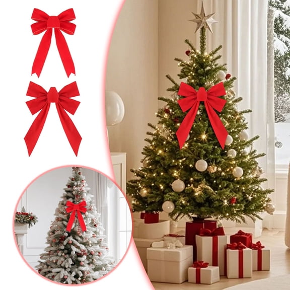 10 Pack Red Velvet Christmas Bows, 12.6 Inch Large Fabric Ribbon Bowknot for Wreath Fence, Waterproof Outdoor Holiday Decoration, Garland Tree Hanging Ornament
