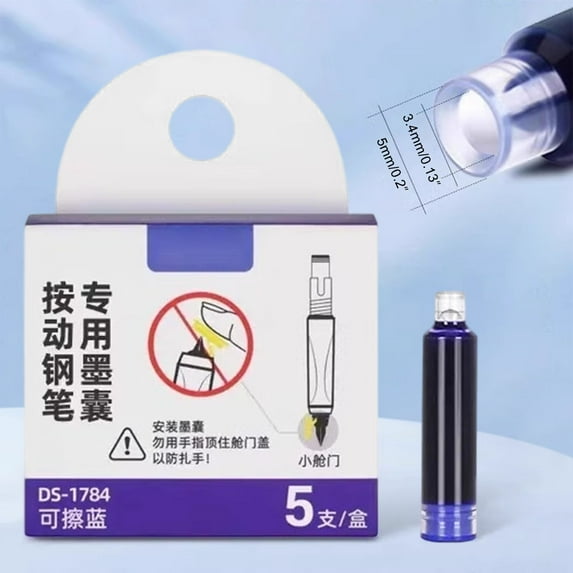 10-Pack Refillable Ink Cartridges for Retractable Fountain Pens, 0.38mm Tip, 10ml Dark Blue Ink, Transparent Barrel Compatible