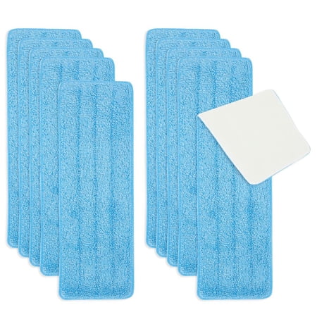 10-Pack Refills for Mops with Flat Heads, Washable Mop Pads 16.5 In, Blue