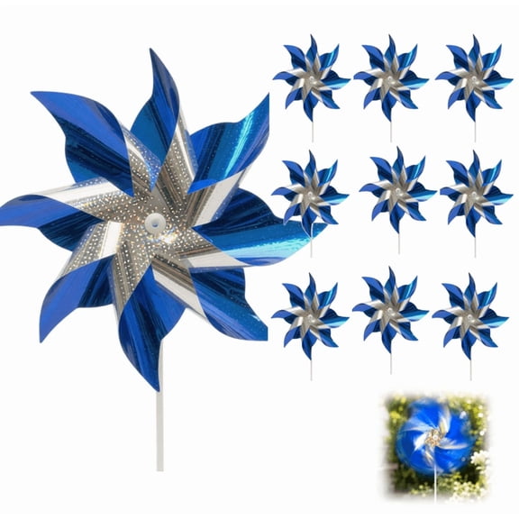 10 Pack Reflective Pinwheels with Stakes, Sparkly Garden Pinwheel, Outdoor Wind Spinner, Vibrant Color Spinner for Outdoor Party Layout and Orchard Greenery Decor B