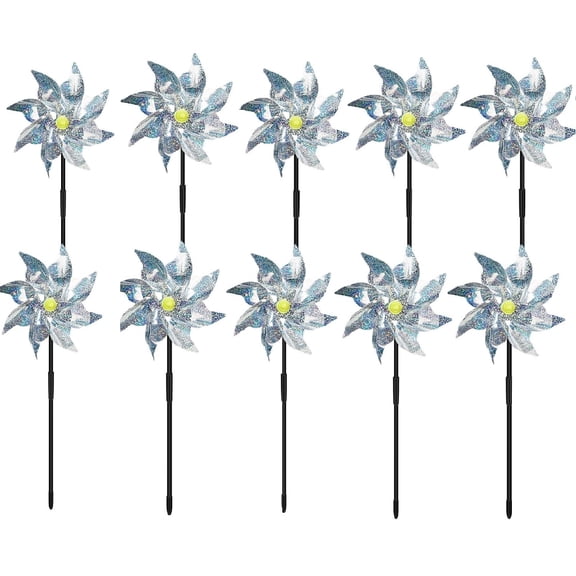 10 Pack Reflective Pinwheels for Yard and Garden,Scare Birds Away for Garden Decor,Bird Scare Devices Deterrent to Scare Birds,Keep Birds Away (Assembly Required)