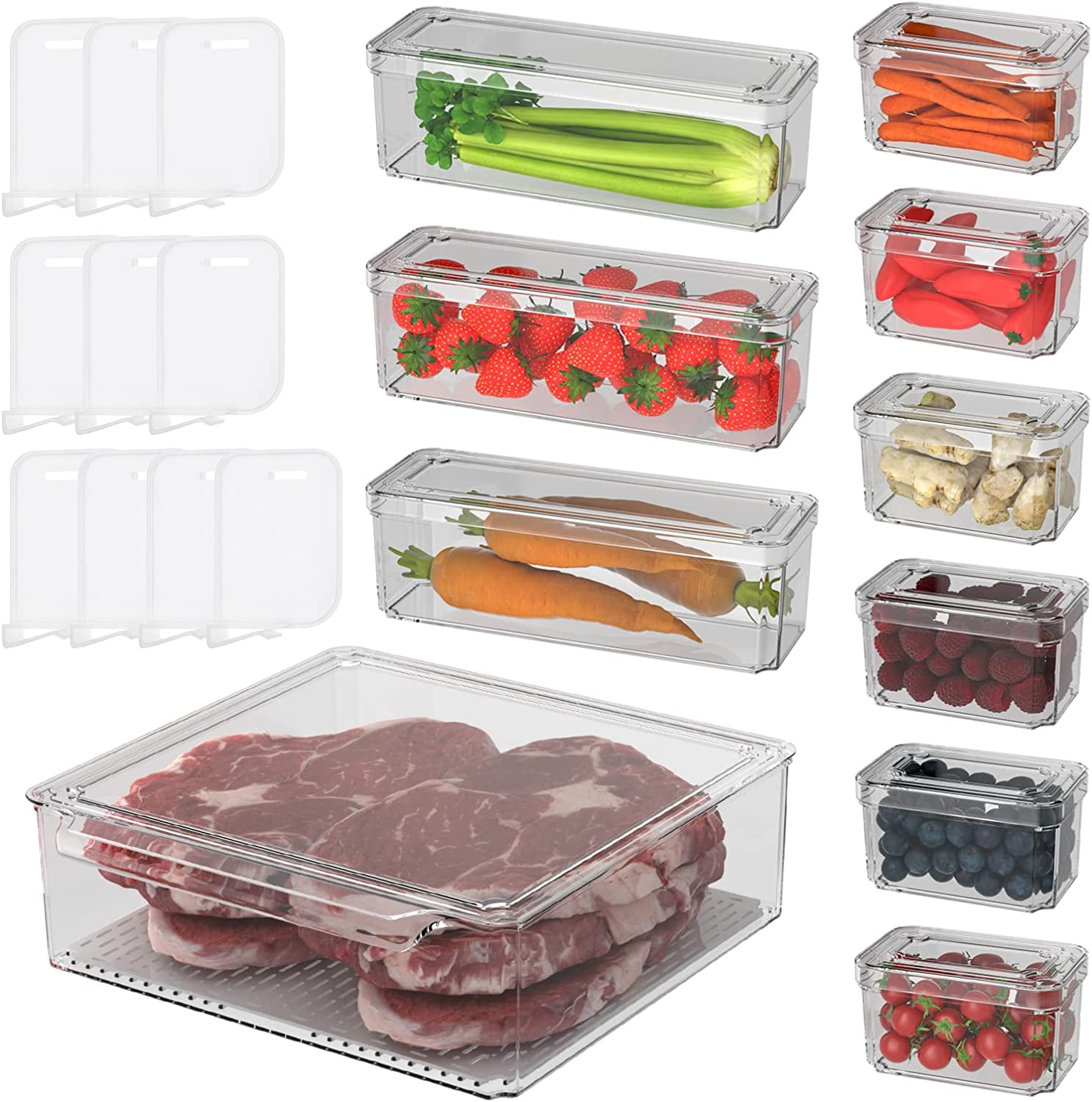 10 Pack Refrigerator Organizer Bins 3 Size Stackable Fridge Clear
