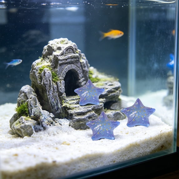 10 Pack Resin Star Shape Aquarium Ornament Visible in Dark, Glow Luminous Fish Tank DIY Decorative Stones, Nocturnal Bright Substrate Accent for Betta Shrimp Tank Aquascaping Night Scenery