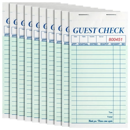 10 Pack Restaurant Server Note Pads with Carbon Copy for Guest Checks, Waiter, Waitress 500 Total Tickets (3x7 In)