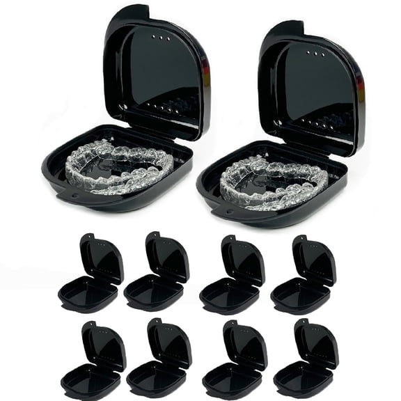 10 Pack Retainer Case,Dental Retainer Box with Vent Holes,Multicolor Storage Container for Aligner Mouth Guard Denture Box (Black)