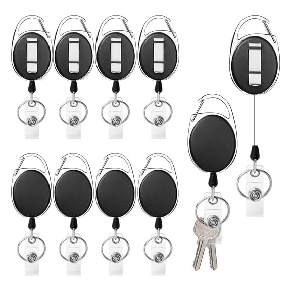 10 Pack Retractable Badge Reel with Clip - ID Badge Holder with Claw Clasp & Carabiner Hook, 23.6" Cord