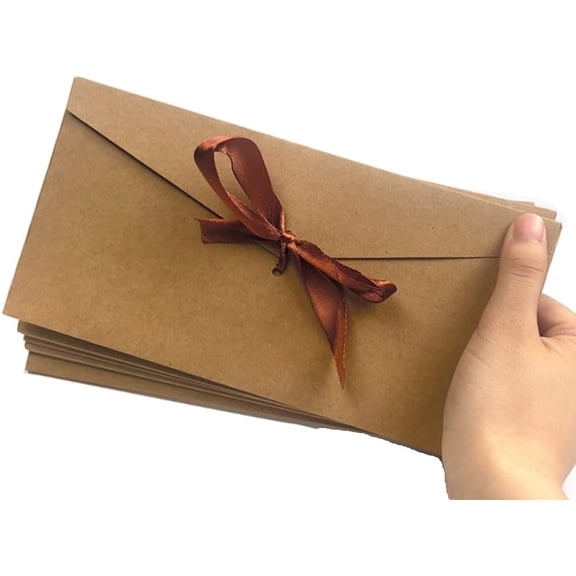 10 Pack Retro Kraft Envelopes Buckle Envelope with Ribbon Gift Card Premium Envelopes for Handmade Invitations Letters Wedding Birthday or Festival Cards Envelope