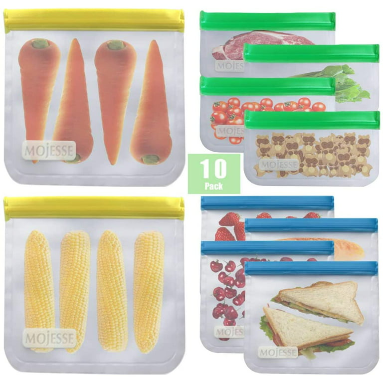10 Pack Reusable Ziplock Bags Silicone, Leakproof Reusable Freezer Bags,  BPA Free Reusable Food Storage Bags for Lunch Marinate Food Travel, 2 Gallon  4 Snack 4 Sandwich Bags 