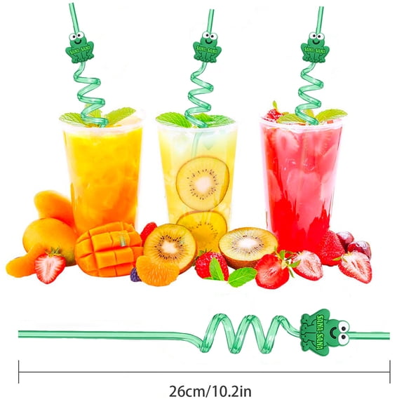 10-Pack Reusable Frog Spiral Straws, Decorative Cartoon PVC Accessories for Festive Parties, Summer Celebrations, and Creative Drinkware