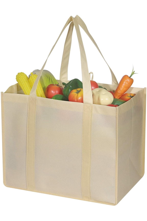 10 Pack Reusable Grocery Bags Extra Large Super Strong Heavy Duty Shopping Tote Bags with Reinforced Handles, Beige$$Home Decor, Kitchen, & Other