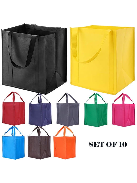10 Pack Reusable Reinforced Handle Grocery Bags - Heavy Duty Large Shopping Totes can hold 40 lbs