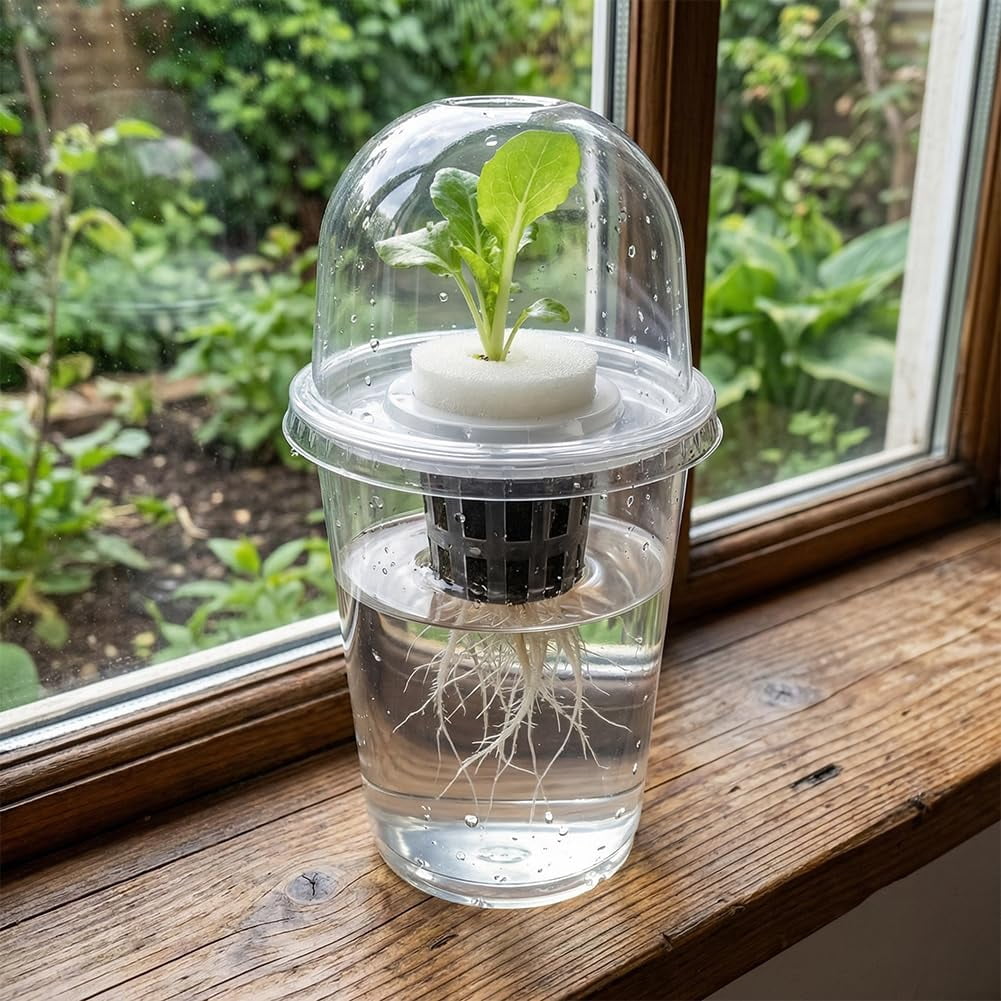 10 Pack Reusable Hydroponic Pots with Humidity Dome, Clear Self Watering Planters for Microgreens Growing, Seed Germination, Root Observation
