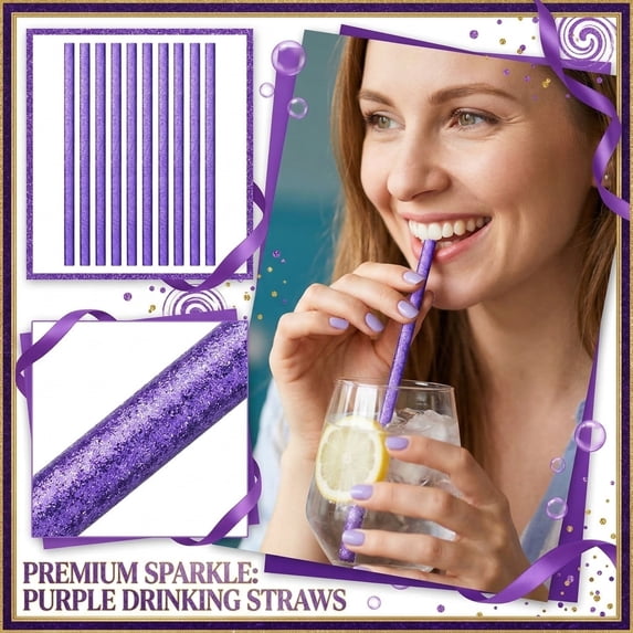 10-Pack Reusable Plastic Glitter Drinking Straws for Tumblers and Cups, Sparkling BPA-Free Eco-Friendly Long Straws for Party Decorations, Multi-Color Set Drinking Straws #B2 D_097