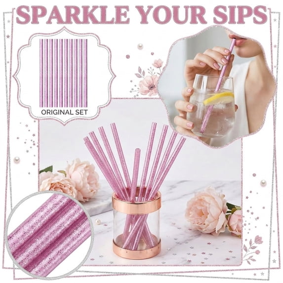 10-Pack Reusable Plastic Glitter Drinking Straws for Tumblers and Cups, Sparkling BPA-Free Eco-Friendly Long Straws for Party Decorations, Multi-Color Set Drinking Straws #B2 E_098