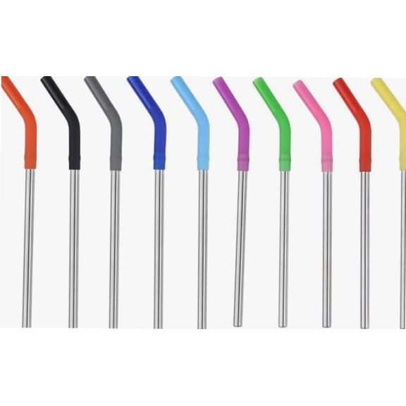 10-Pack Reusable Stainless Steel Metal Straws With Silicone Flex Tips Elbows Cover - Reusable Stainless Drinking Straws - Dishwasher Safe - Ecofriendly