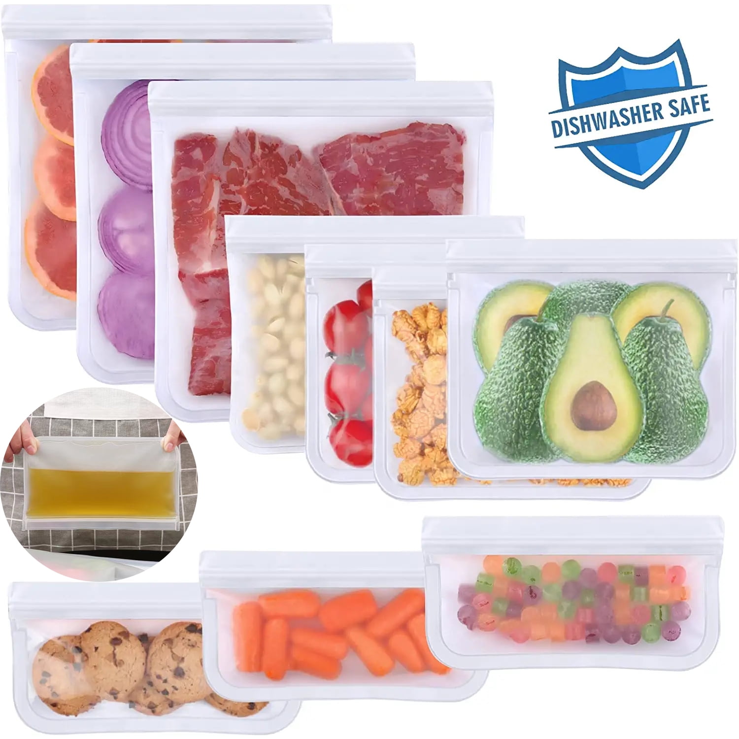 3pcs Silicone Ziplock Bags, Reusable And Food Storage Bags For Kitchen And  Fridge (includes Reusable Gallon Bags, Reusable Sandwich Bags, And Snack  Bags), Extra Thick And Leakproof Resuable Lunch Bags For Salad