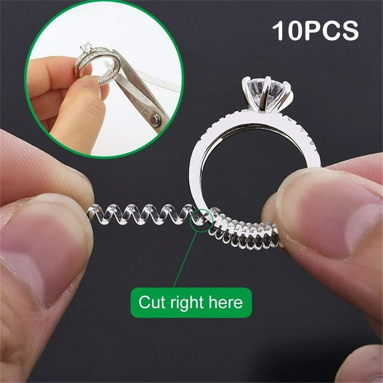 10 Pack Ring Size Adjuster with Clear Ring Sizer Adjuster for Loose Rings Spiral Silicone Tightener Set Invisible Ring Guards