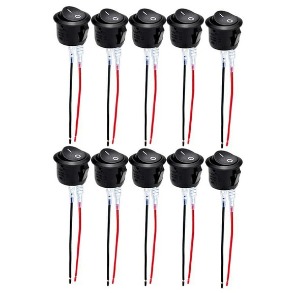 10 Pack Rocker Switch 2 Pin With Wiring 6A/220V For Motorcycles, Cars, Boats