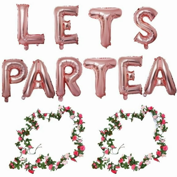 10 Pack Rose Golden "let's Partea" Balloons - 16 Inch Tea Party Decorations With Teapot & Floral Accents For Weddings, Bridal Showers