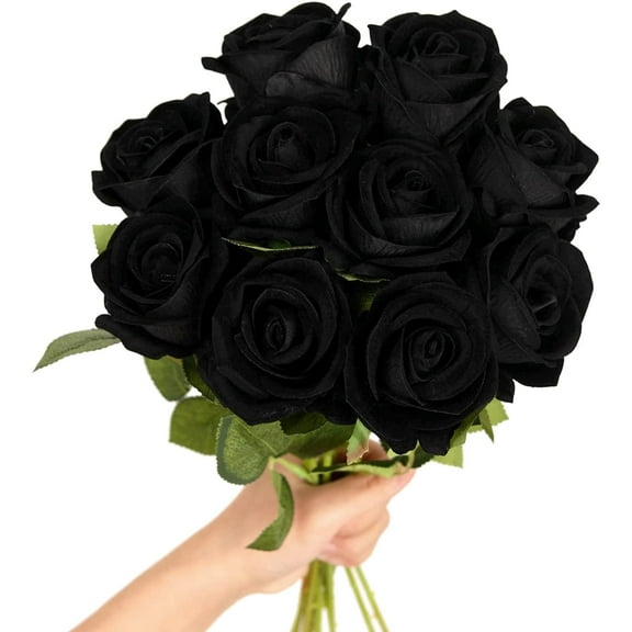 10 Pack Roses Artificial Flowers Silk Fake Rose Flowers with Stem for Floral Arrangement Party Valentine's Day Home Decor-Black