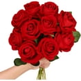thumbnail image 1 of 10 Pack Roses Artificial Flowers Silk Fake Rose Flowers with Stem for Floral Arrangement Party Valentine's Day Home Decor-Red, 1 of 6