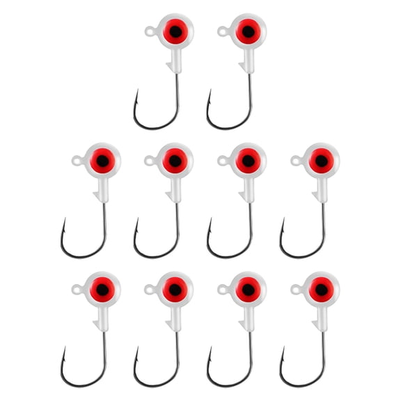 10-Pack Round Fishing Jig Heads - 3D Eye High Carbon Steel Jig Hooks for Bass, Pompano & Trout | Saltwater & Freshwater Ball Head Jigs | Fishing Tackle for Walleye & Striper