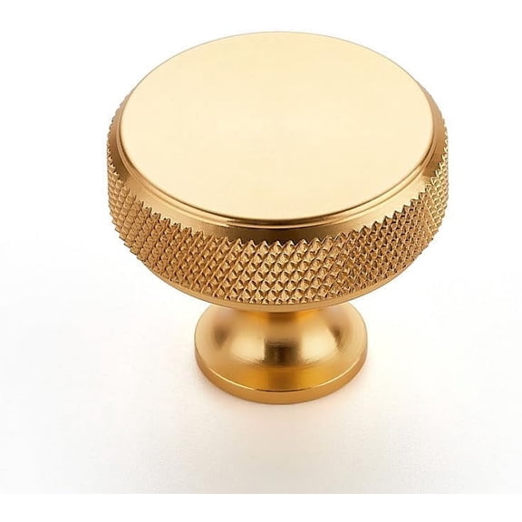 10 Pack Round Gold Cabinet Knobs Knurled Single Hole Solid Brushed Brass Kitchen Drawer Pulls Hardware