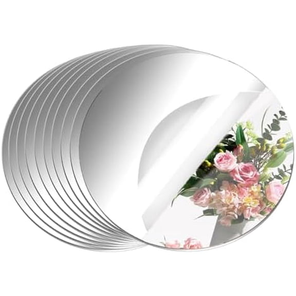 10 Pack Round Acrylic Mirror Tiles, 8 Inch Circle Mirror Centerpieces for Table Decor, Wall Decorative Plates, Wedding Candle Holders, Party Supplies