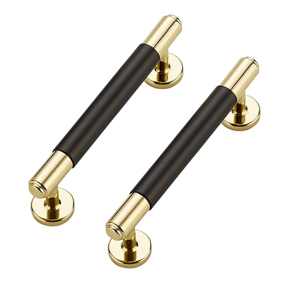 10 Pack Round T-bar 7-1/2 Inch Hole Center Solid Cabinet Handles Gray-Gold Pulls Round-Bottom Zinc Alloy Kitchen Cabinet Hardware Handles for 8-4/9" Length
