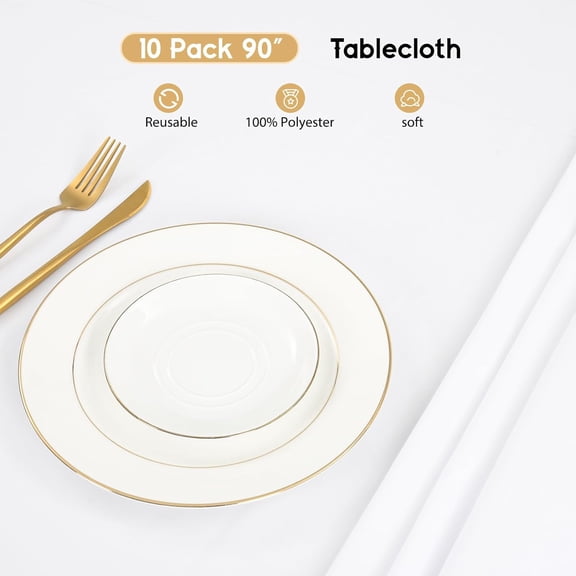 10 Pack Round Tablecloth 90 Inch, White Round Tablecloth Stain and Wrinkle Resistant Polyester Table Cloth Washable Table Cover for Wedding Dinning Banquet Party Restaurant