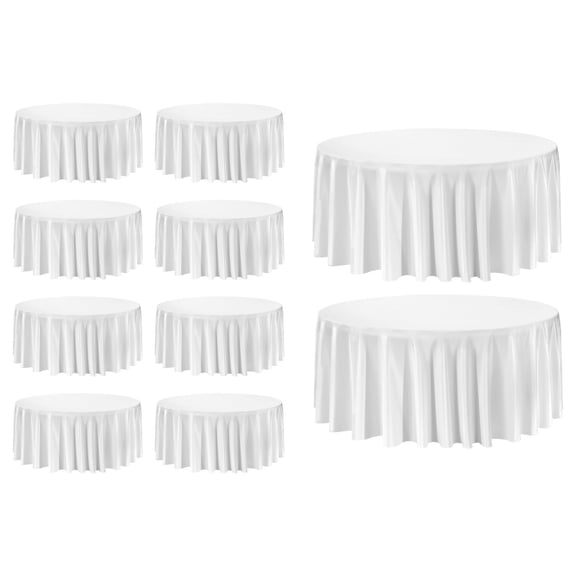 10 Pack Round Tablecloths 132 Inch White Polyester Stain Wrinkle Resistant Machine Washable Wedding Party Banquet