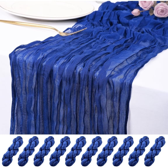 10 Pack Royal Blue Cheesecloth Table Runner 17x108 Inch Semi Sheer Boho Rustic Gauze Cheese Cloth Table Runners for Wedding Party Birthday Baby Shower Home Décor