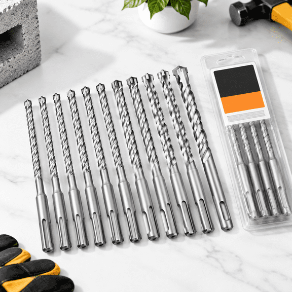 10-Pack SDS Plus Cross Carbide Tip Masonry Drill Bit Set for Concrete Brick Stone