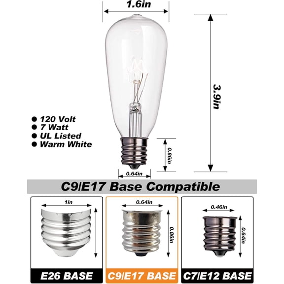 10-Pack ST40 Light Bulbs for Outdoor String Lights, Durable Glass & E17 Base, Dimmable 2200K Warm White, Safely Packaged Edison Bulbs for Patio, Bistro, Party